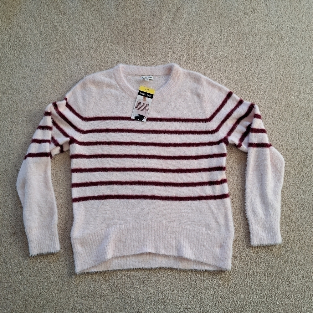 ❤️ Bleu Gray Eyelash Sweater Women's Small Pink Striped Cozy Crewneck Top - Picture 9 of 13